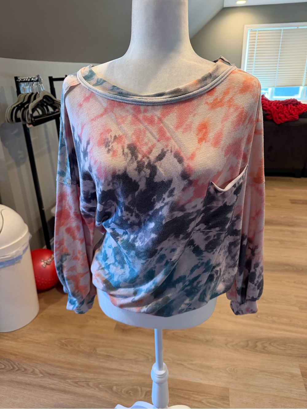 Ces Femme Tie-Dye Boatneck Pullover - Orange, Blue, Gray, Cream